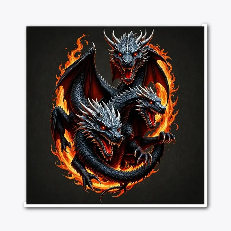 Fiery Three-Headed Dragon-Art